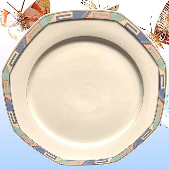 Christopher Stuart Y0002 Southwest Fine China Hexagonal White Blue Pink Platter - Picture 2 of 4